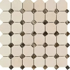 Crema Marfil Select Marble Octagon and Diamond Tile Mosaic with Dark Dots