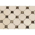 Crema Marfil Select Marble Octagon and Square Tile Pattern with Dark Dots Mosaic