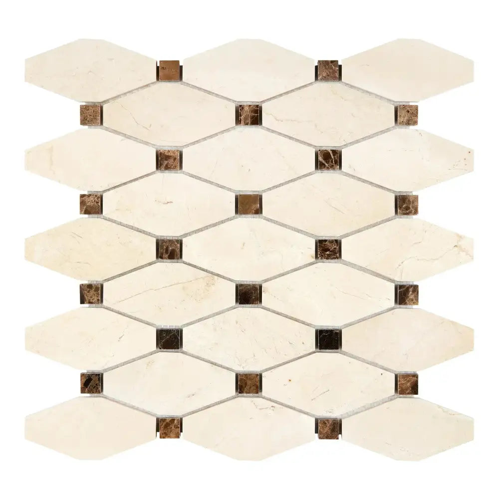 Crema Marfil Select Marble Octave (Long Octagon) Mosaic w/ Emp. Dark Dots Mosaic-American Stone