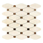 Decorative mosaic tile featuring Crema Marfil Select Marble Octave with dark dot accents
