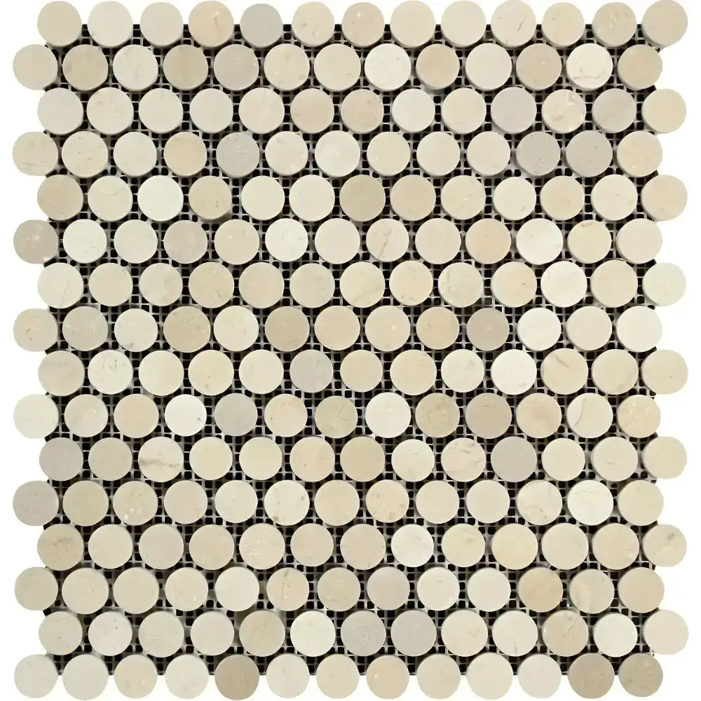 Beige Penny Tile Mosaic in Crema Marfil Select Marble polished or honed finish