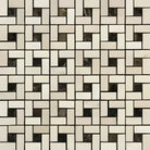 Mosaic tile pattern with Crema Marfil Select Marble Pinwheel design and dark dots