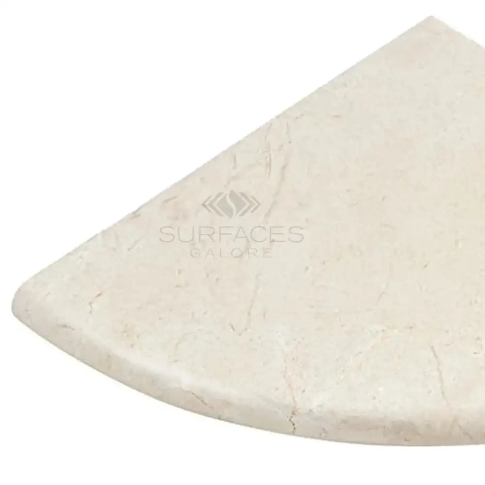 Cream-colored quarter-circle stone slab for Crema Marfil Select Marble Shower Corner Shelf