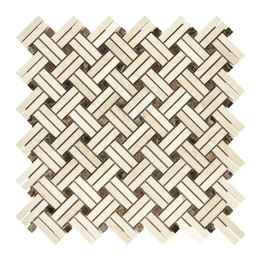 Woven beige and brown mosaic tile pattern from Crema Marfil Select Marble Stanza
