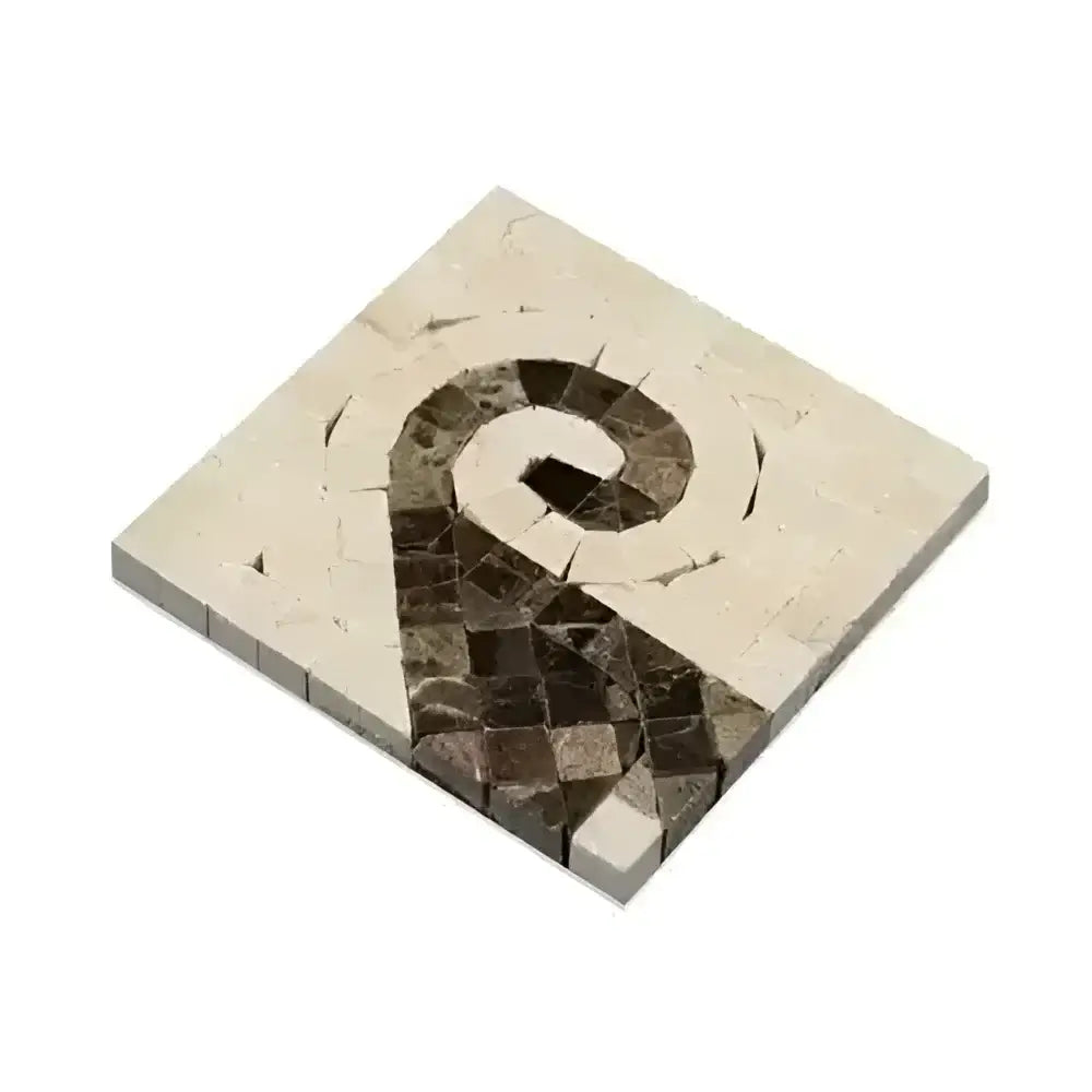 Square mosaic tile with spiral design from Crema Marfil Select Marble Wave Border Corner