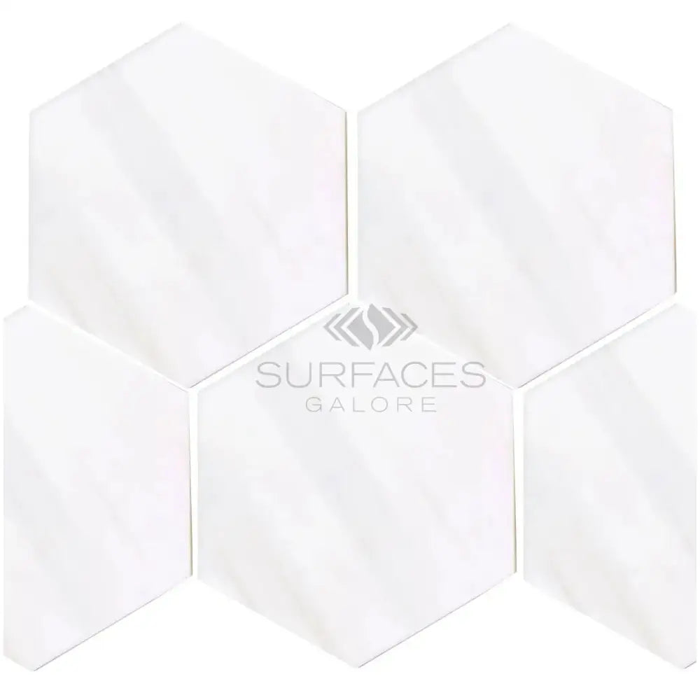 White hexagonal tile mosaic from Dolomite Prestige 10-inch marble honed or polished