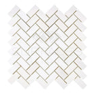White herringbone tile pattern on Dolomite Prestige Marble Mosaic for elegant flooring and walls
