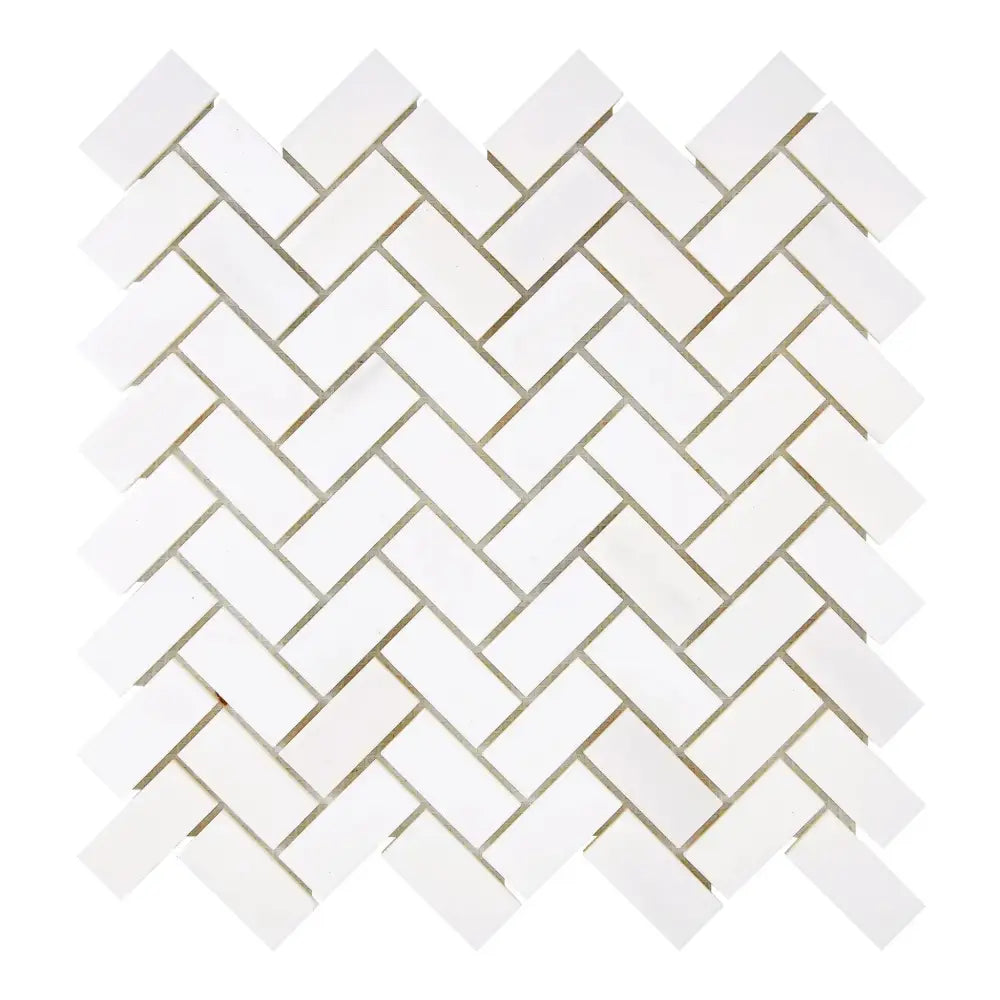 Dolomite White Prestige (White Dolomite) 1X2 Herringbone Round-Faced (CNC-Arched / Wavy) Mosaic Marble Honed-American Stone