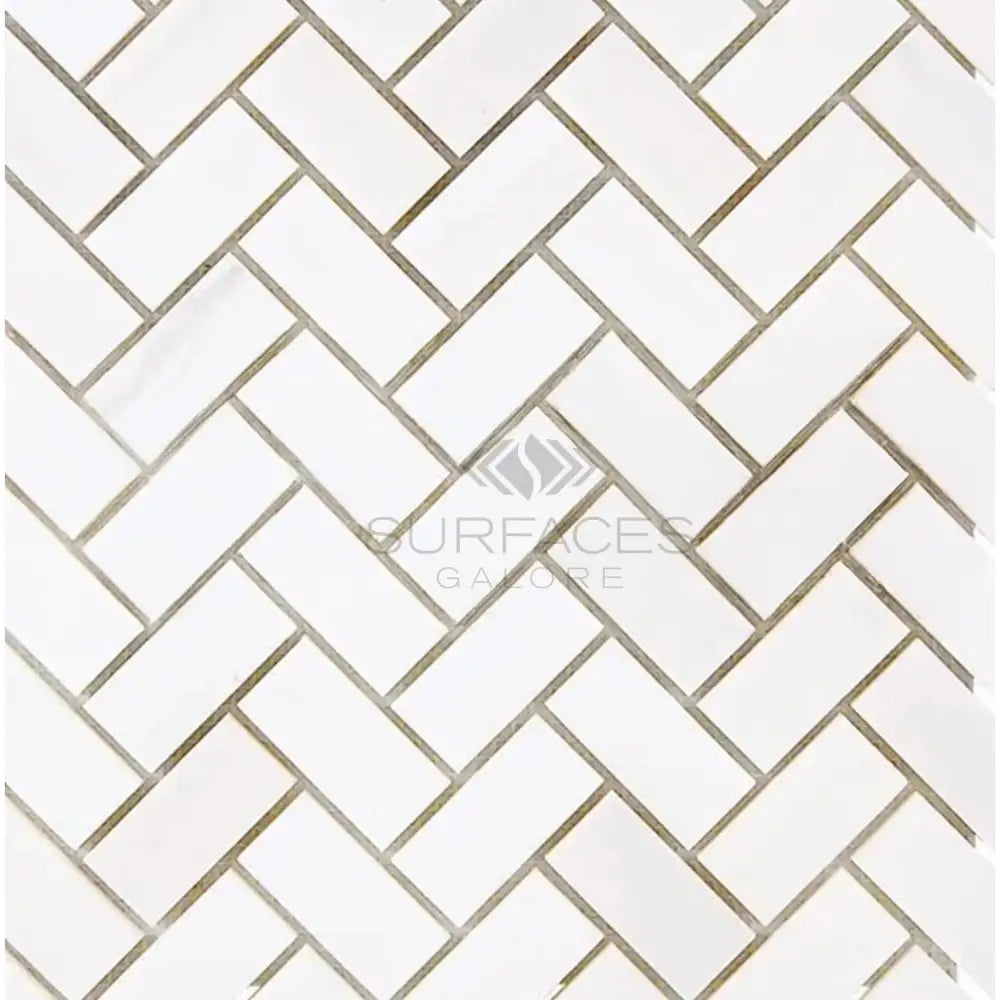 White Herringbone Tile Pattern from Dolomite Prestige Marble Mosaic for Elegant Floors