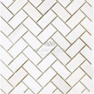 White Herringbone Tile Pattern from Dolomite Prestige Marble Mosaic for Elegant Floors