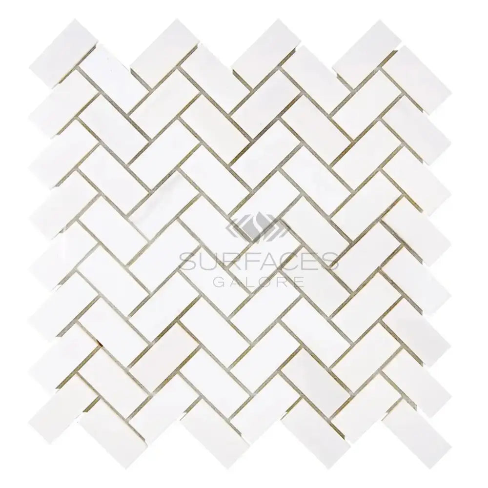 Dolomite White Prestige (White Dolomite) 1X2 Herringbone Round-Faced (CNC-Arched / Wavy) Mosaic Marble Honed-American Stone