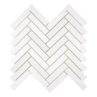 White herringbone tile pattern of Dolomite Prestige Marble mosaic for elegant flooring
