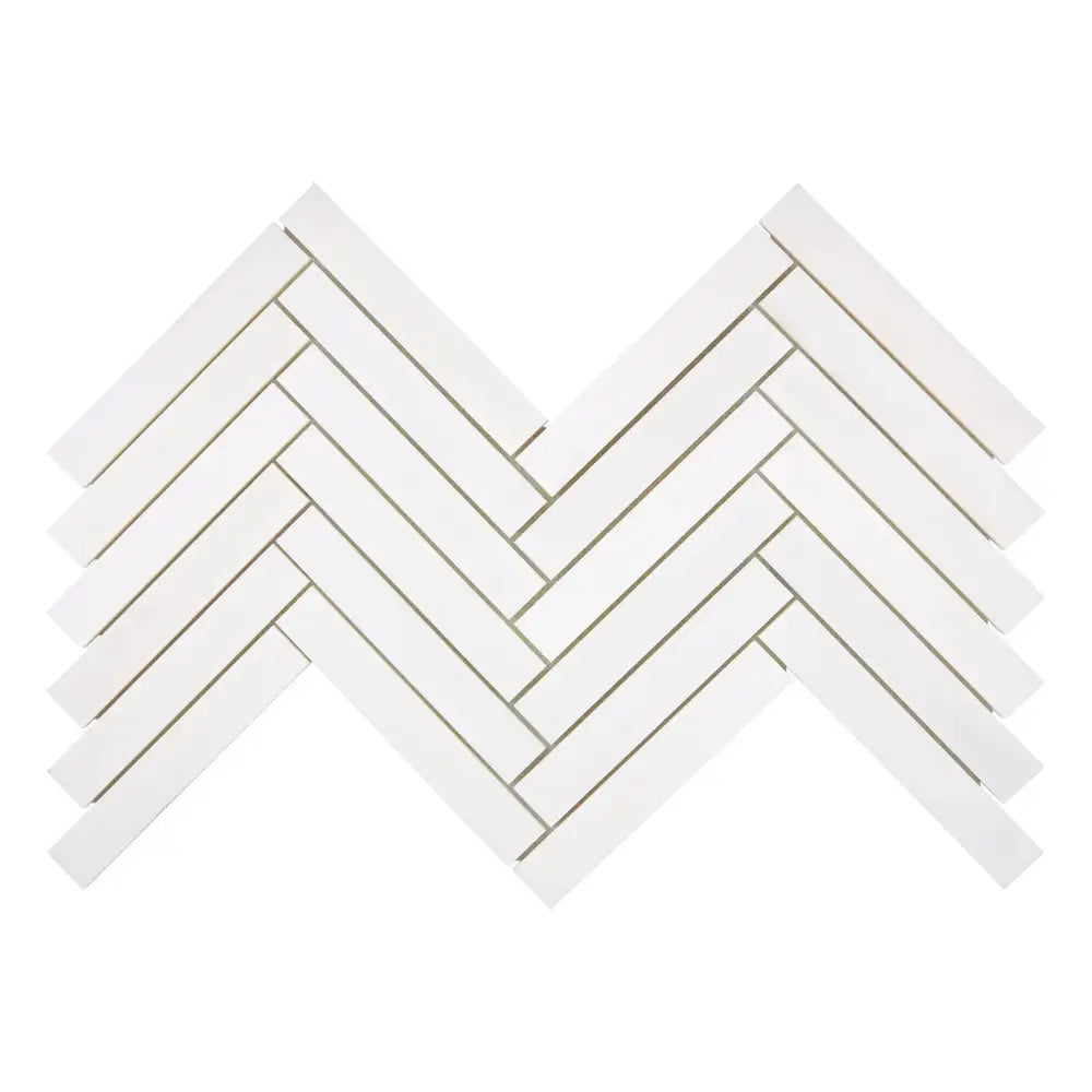 White herringbone tile pattern from Dolomite Prestige Marble Mosaic for elegant flooring