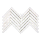 White Herringbone Tile Pattern in Dolomite Prestige Marble Mosaic for elegant flooring