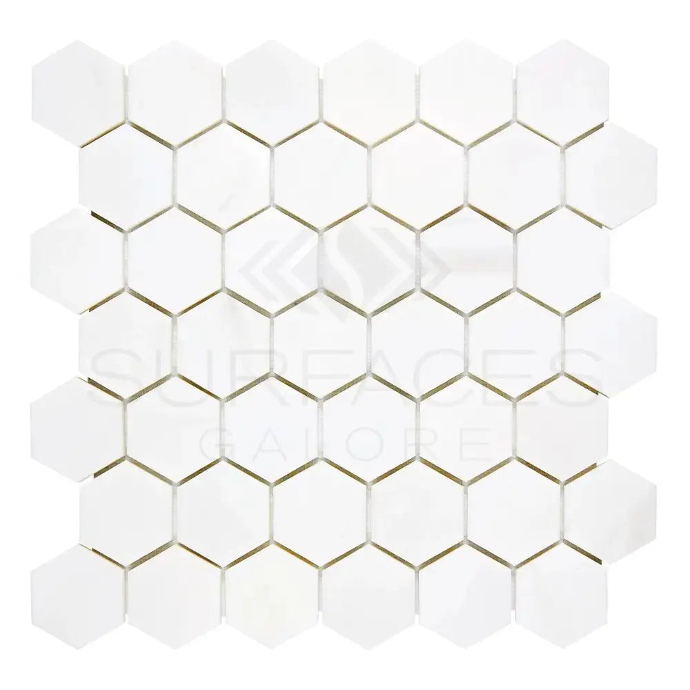White hexagon tile mosaic from Dolomite Prestige marble 2-inch polished or honed finish