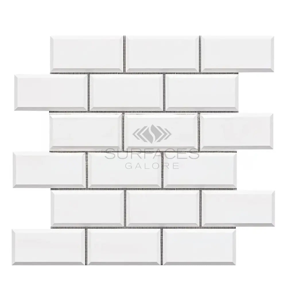 White beveled subway tile sheet from Dolomite Prestige Marble Mosaic for wall or backsplash use