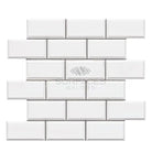 White beveled subway tile sheet from Dolomite Prestige Marble Mosaic for wall or backsplash use