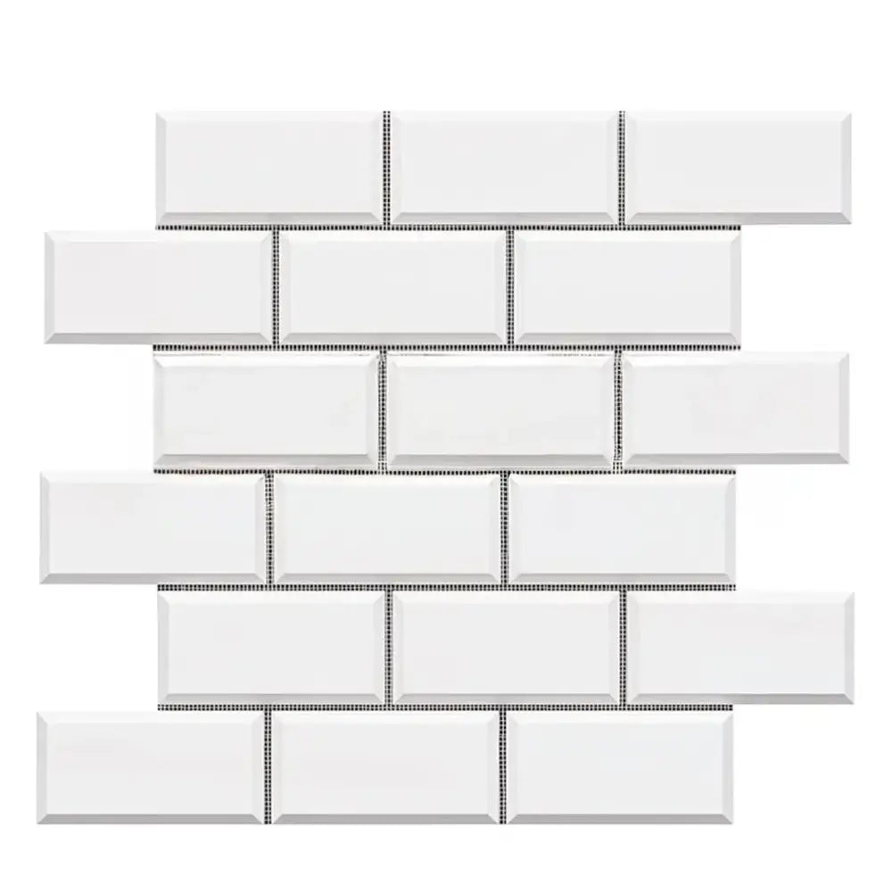 White beveled subway tile sheet for Dolomite Prestige 2X4 Brick Mosaic Marble