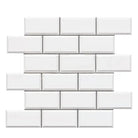 White beveled subway tile sheet for Dolomite Prestige 2X4 Brick Mosaic Marble