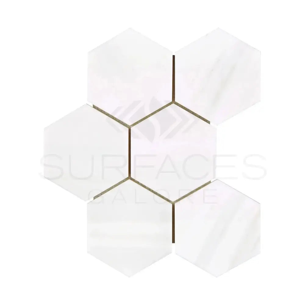 White Hexagon Tile Mosaic from Dolomite Prestige Marble 4-inch Polished or Honed