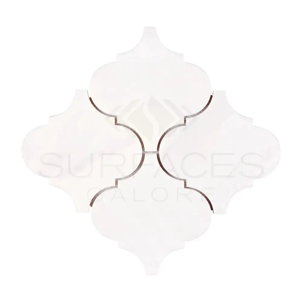 White arabesque tile arrangement from Dolomite Prestige 6-inch Lantern Mosaic for Moroccan décor