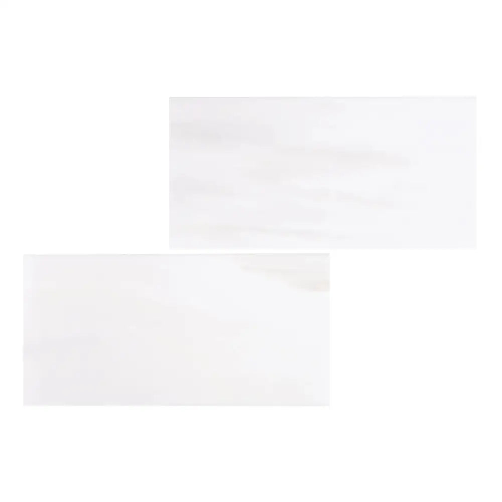 Two white rectangular tiles from Dolomite Prestige 6x12 Marble collection
