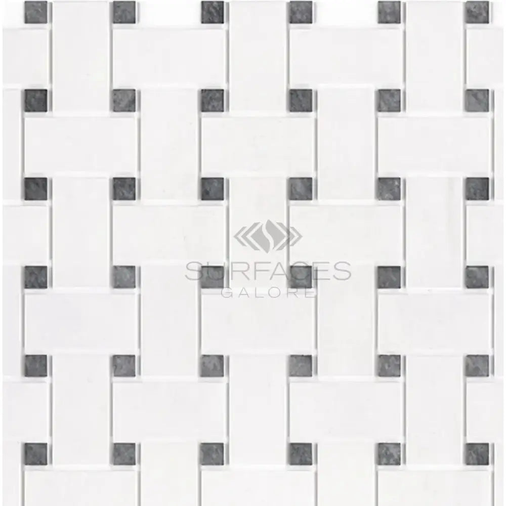 White and gray basketweave tile from Dolomite Prestige with blue-gray mosaic marble finish