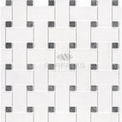 White and gray basketweave tile from Dolomite Prestige with blue-gray mosaic marble finish