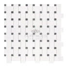 White and gray woven mosaic tile from Dolomite Prestige Basketweave with blue-gray marble