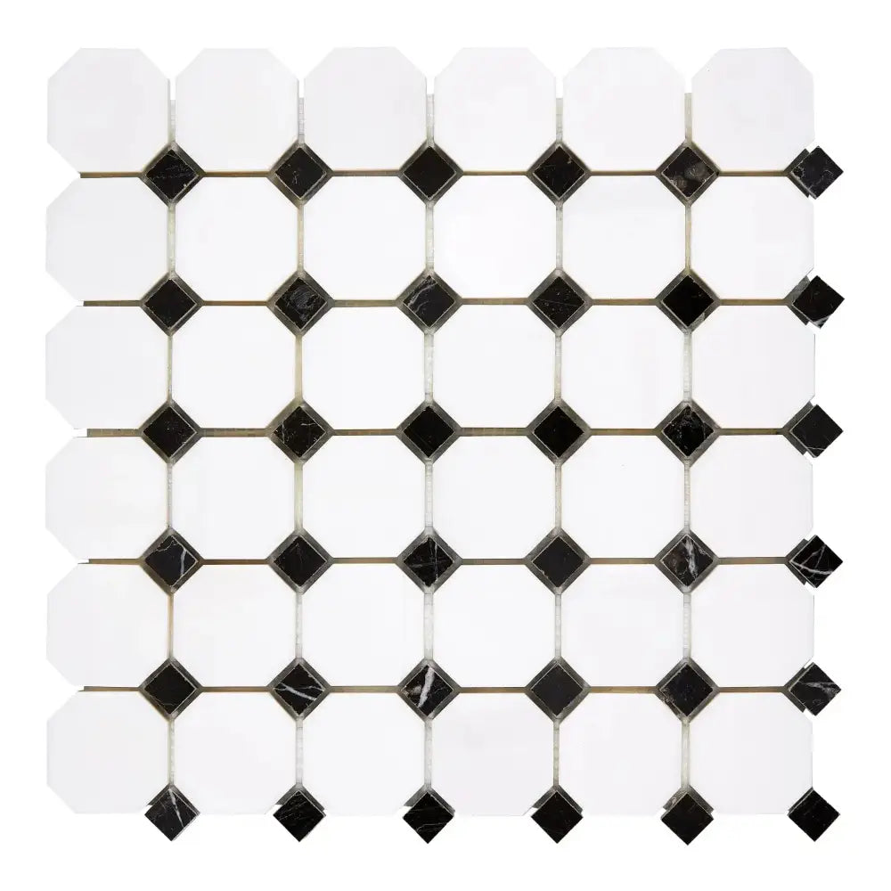 Dolomite White Prestige (White Dolomite) Octagon w/Black Mosaic Marble-American Stone