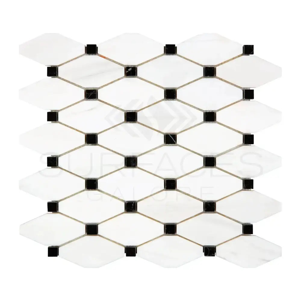 White and black diamond mosaic tile in Dolomite Prestige octagon with blue-gray marble