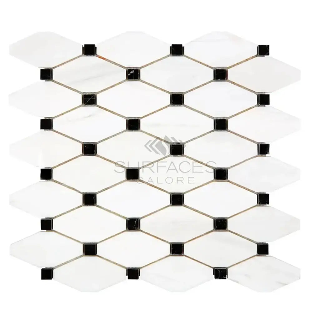 Dolomite White Prestige (White Dolomite) Octave (Long Octagon)w/Black Mosaic Marble-American Stone