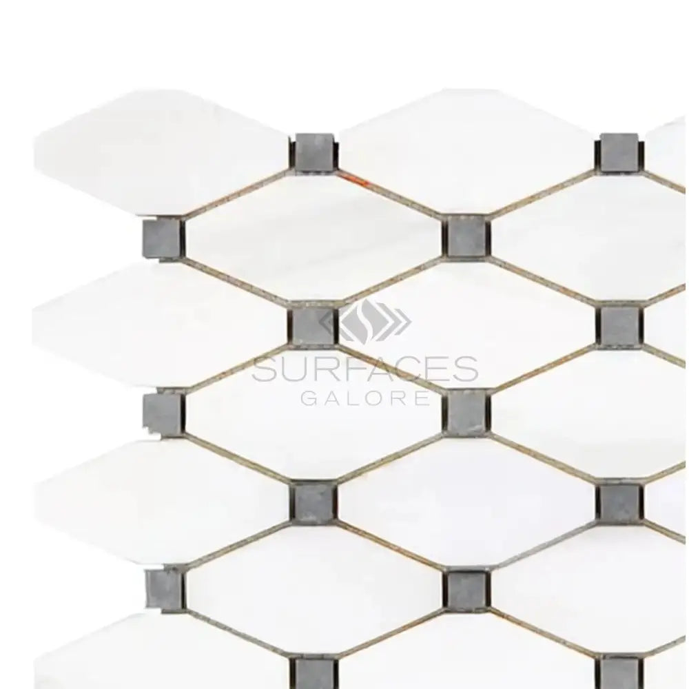 Dolomite White Prestige (White Dolomite) Octave (Long Octagon)w/Blue-Gray Mosaic Marble-American Stone