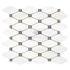 White diamond mosaic tile from Dolomite Prestige Octave collection with blue-gray marble