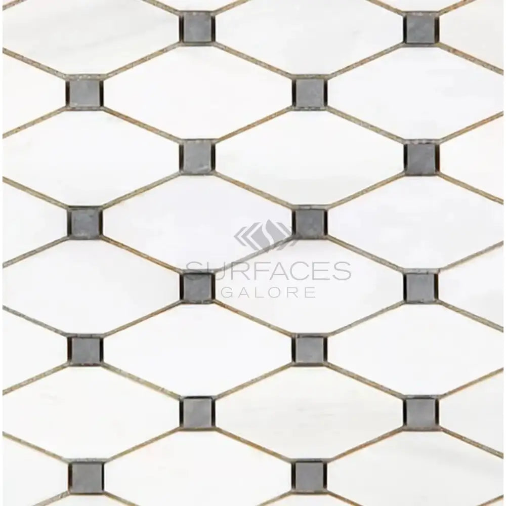Dolomite White Prestige (White Dolomite) Octave (Long Octagon)w/Blue-Gray Mosaic Marble-American Stone