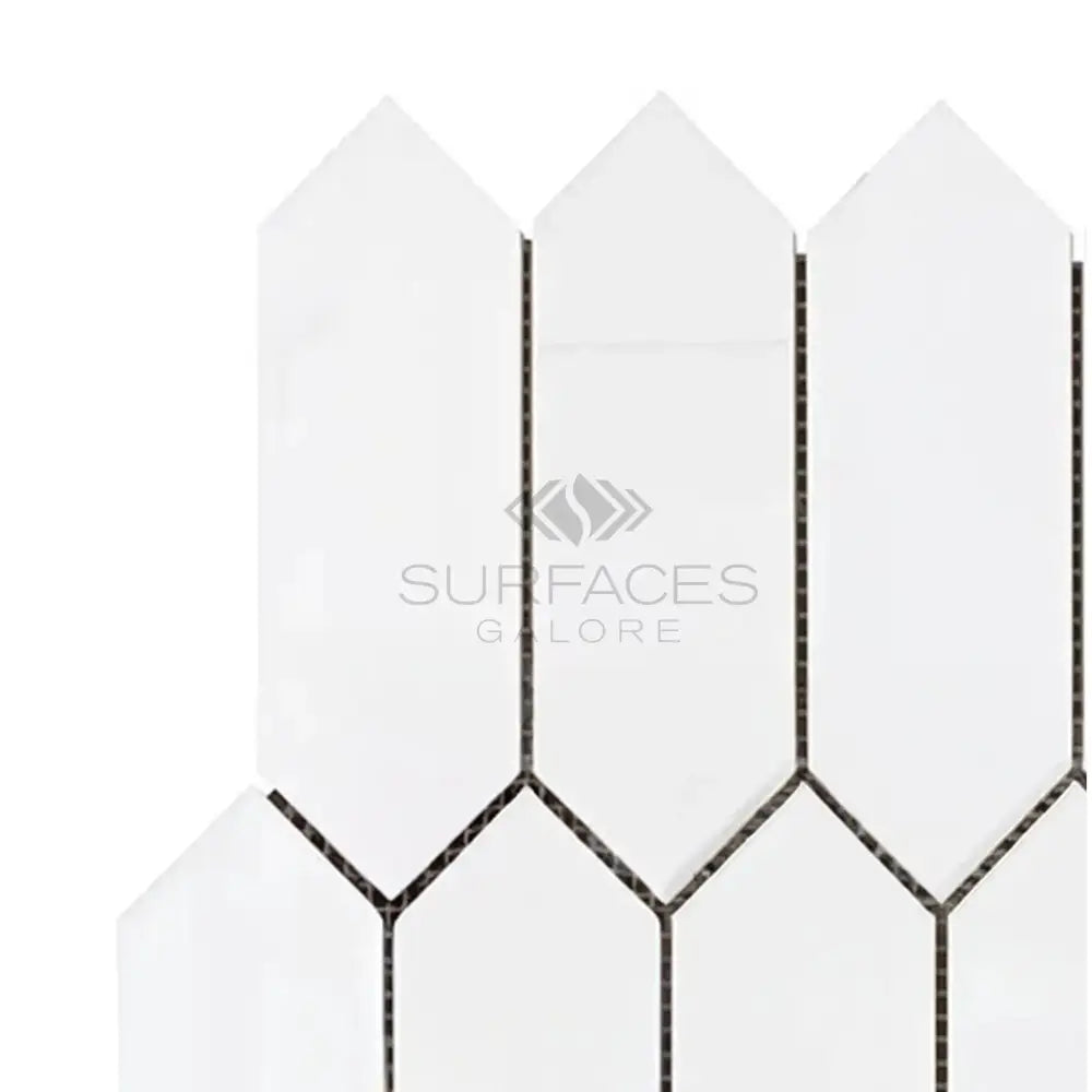 White picket fence tile mosaic from Dolomite Prestige Marble Picket Mosaic collection