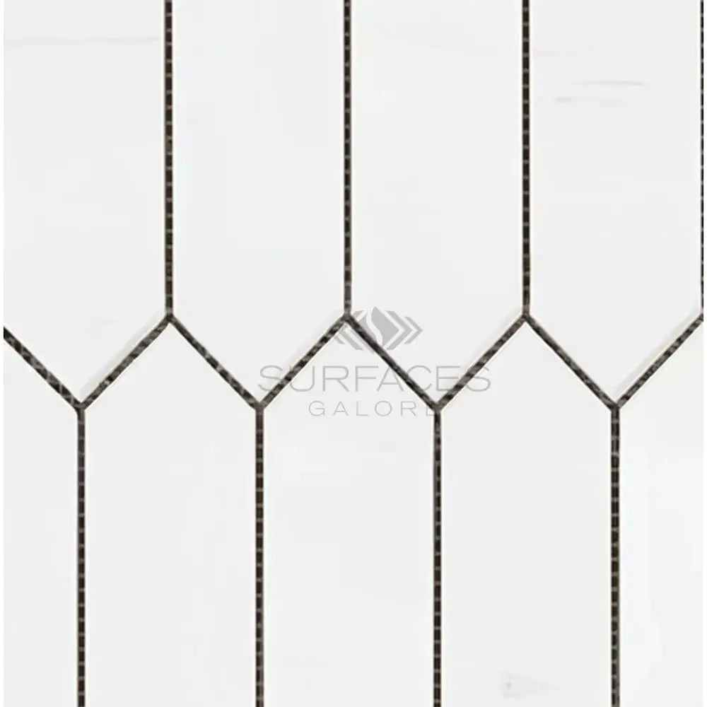 White and black geometric tile pattern in Dolomite Prestige Picket Mosaic Marble