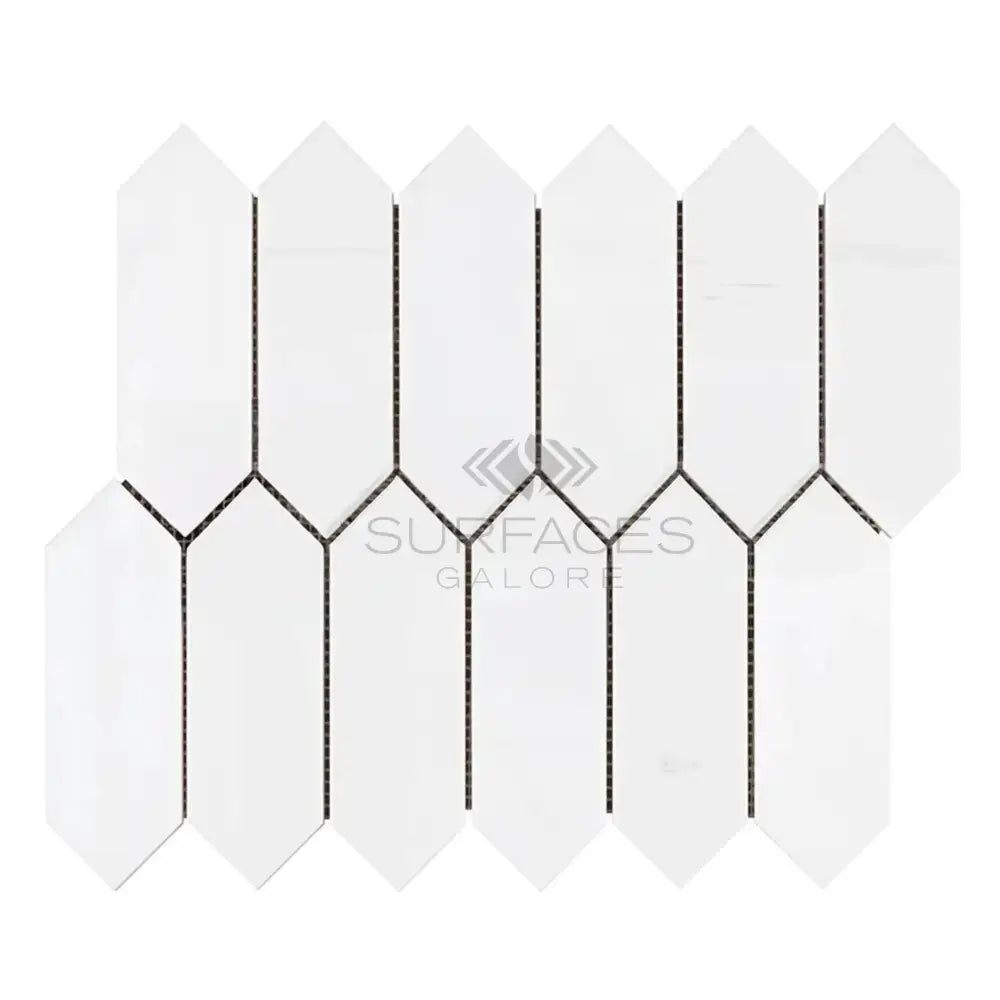 White picket fence mosaic tile from Dolomite Prestige collection in polished or honed finish