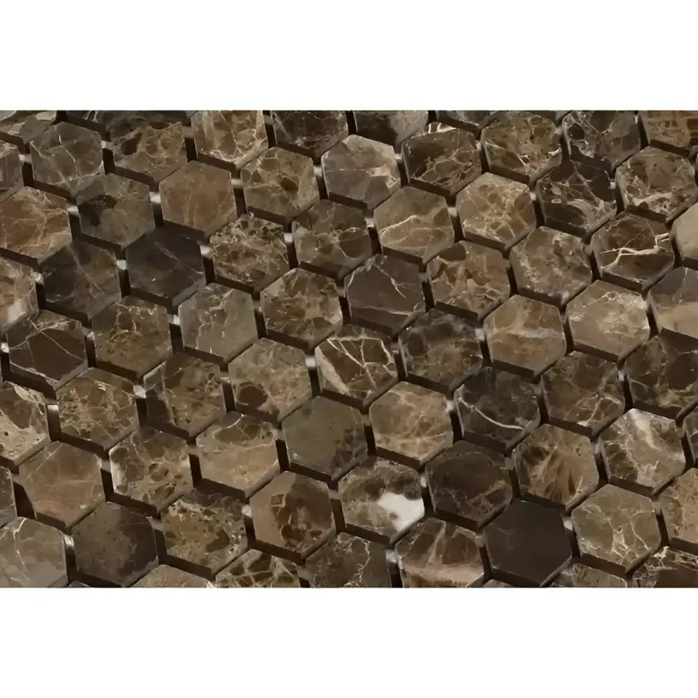 Emperador Dark Oro Marble 1" Hexagon Mosaic Polished-American Stone