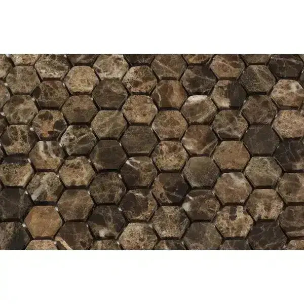 Emperador Dark Oro Marble 1" Hexagon Mosaic Tumbled-American Stone