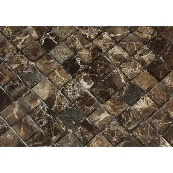 Emperador Dark Oro Marble 1X1 Mosaic Tumbled-American Stone