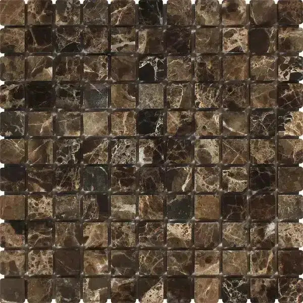 Emperador Dark Oro Marble 1X1 Mosaic Tumbled-American Stone