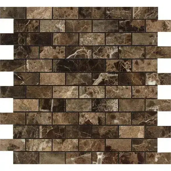 Brown marble brick mosaic tile in Emperador Dark Marble 1X2 Brick Mosaic Polished
