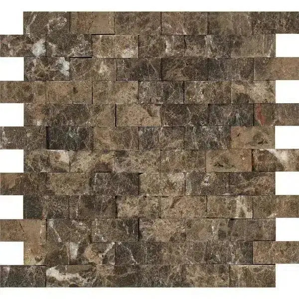 Emperador Dark Oro Marble 1X2 Brick Mosaic Split-Faced-American Stone