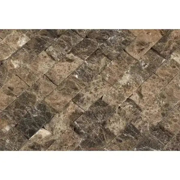 Brown marble mosaic tile from Emperador Dark Marble 1X2 Brick Mosaic Split-Faced design