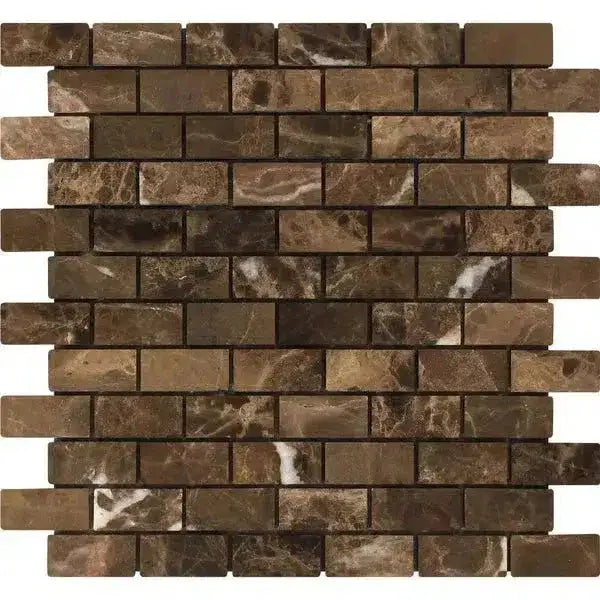 Emperador Dark Oro Marble 1X2 Brick Mosaic Tumbled-American Stone