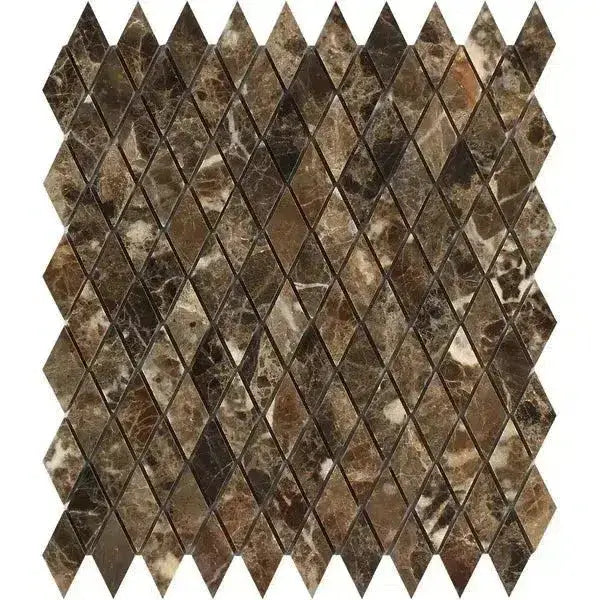 Emperador Dark Oro Marble 1X2 Diamond / Rhomboid Mosaic Polished-American Stone