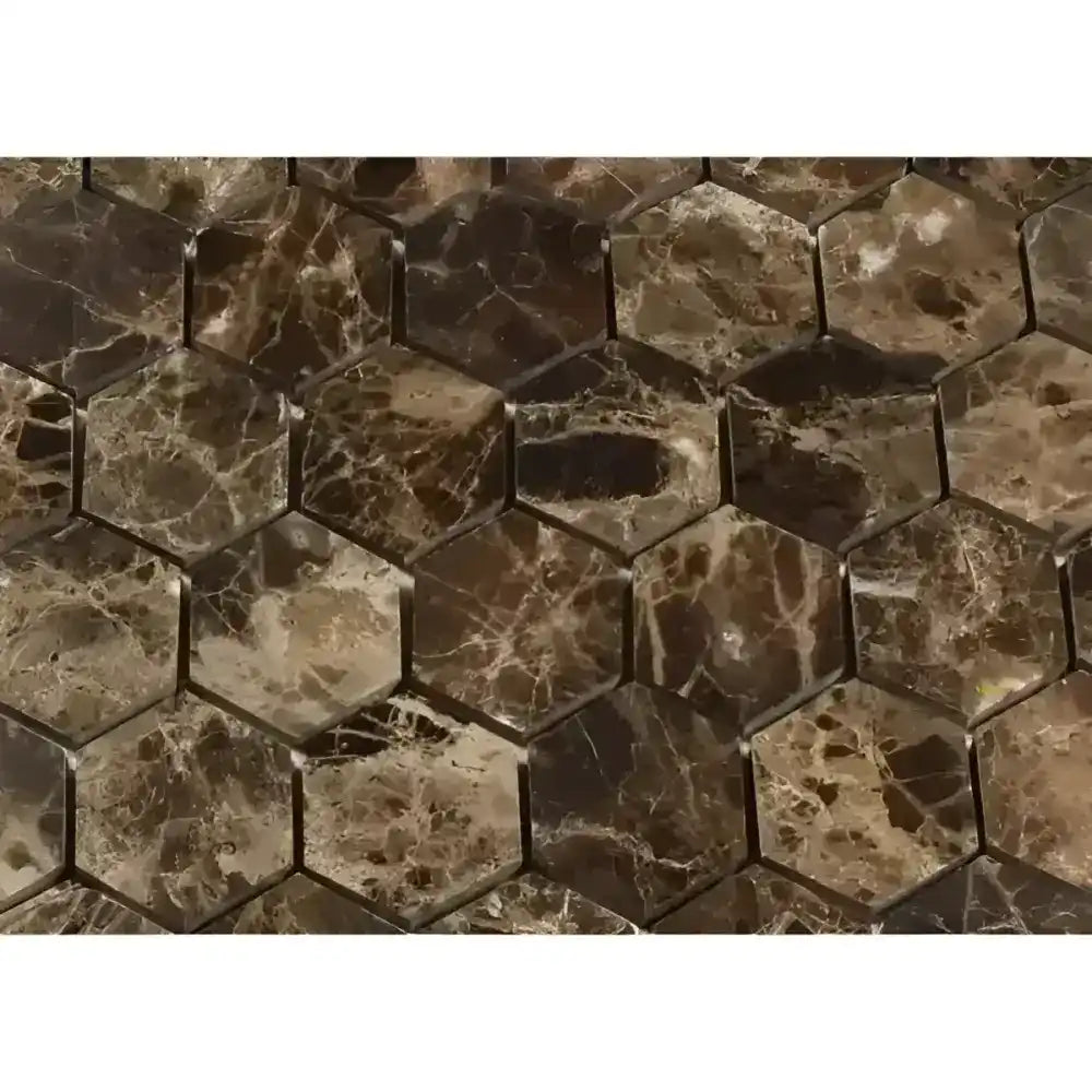 Emperador Dark Oro Marble 2" Hexagon Mosaic Polished-American Stone