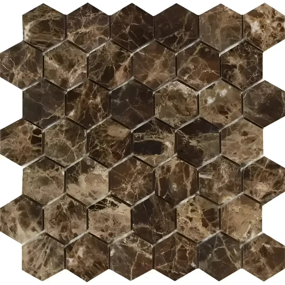 Emperador Dark Oro Marble 2" Hexagon Mosaic Polished-American Stone