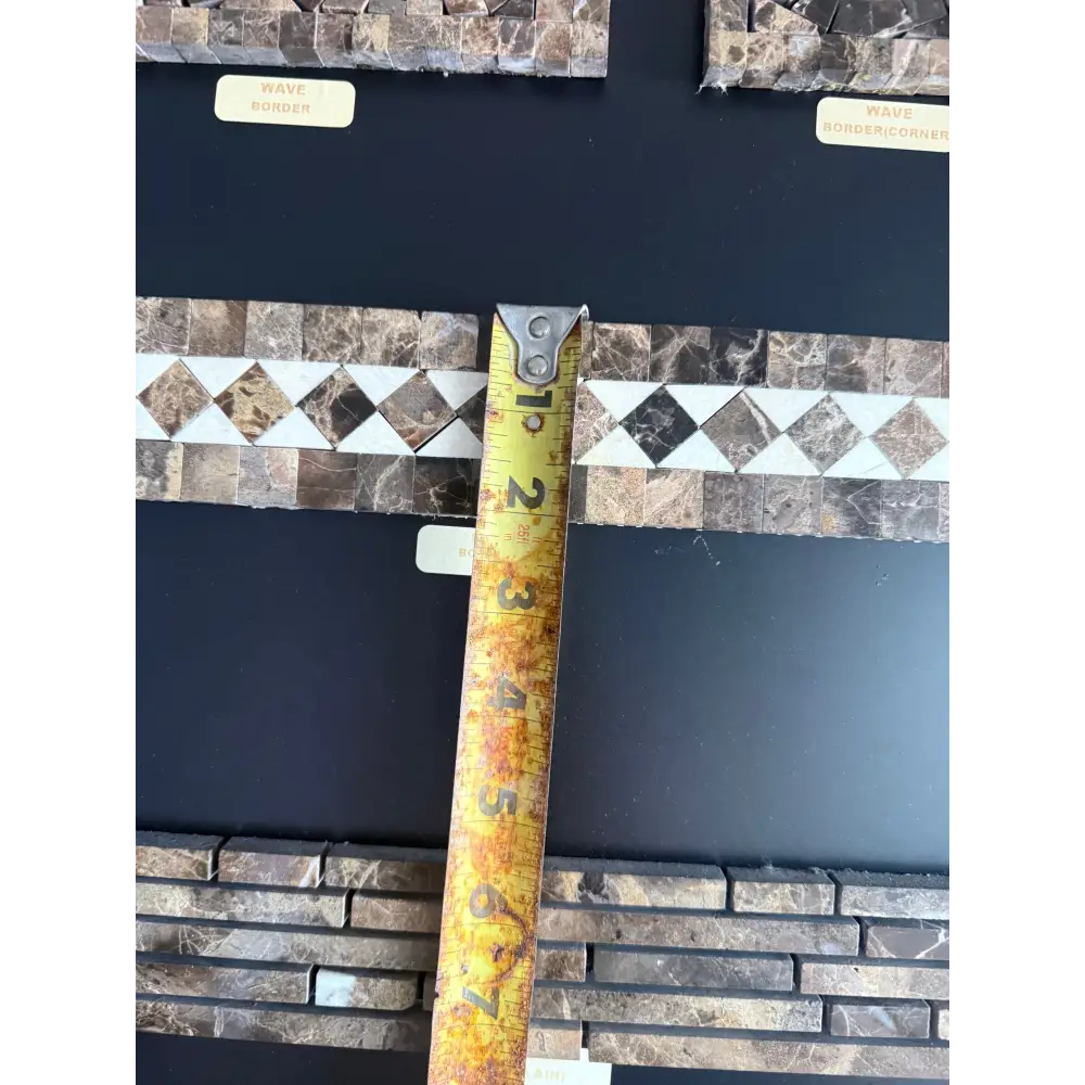 Emperador Dark Oro Marble 2x12 Mosaic Tile Border with Tape Measure for measurements